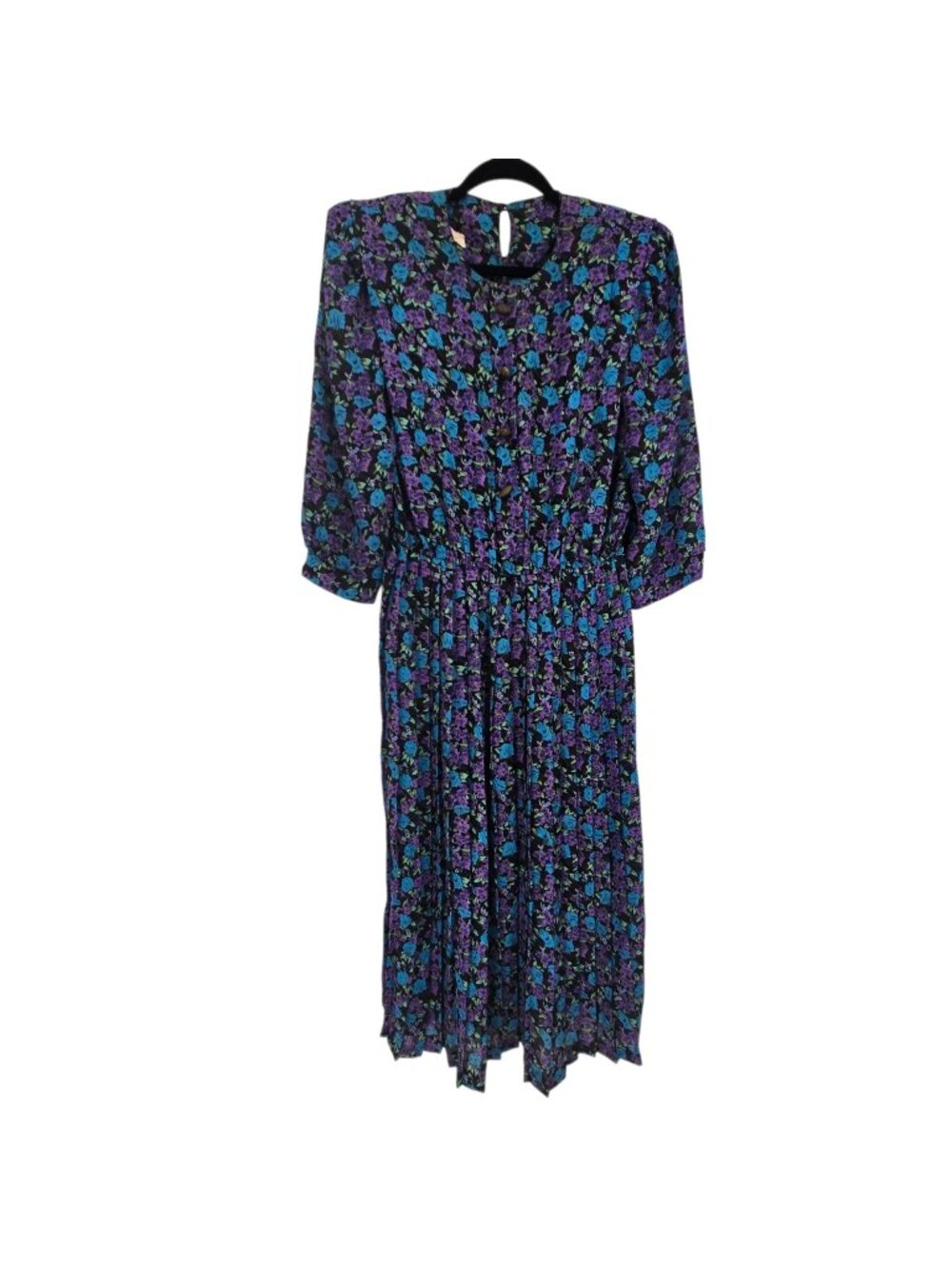 Vintage Lady Carol of New York blue purple floral fit and flare dress size 12